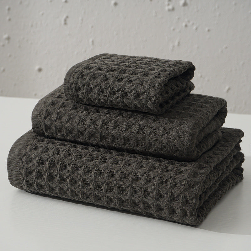 Luxurious 100% Cotton Waffle Weave Towel Set - 3-Piece Absorbent, Quick-Drying & Soft(Dark Brown) V888-ELOSUNG35605