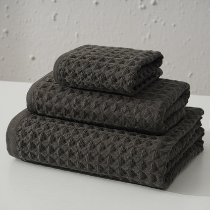 Luxurious 100% Cotton Waffle Weave Towel Set - 3-Piece Absorbent, Quick-Drying & Soft(Dark Brown) V888-ELOSUNG35605