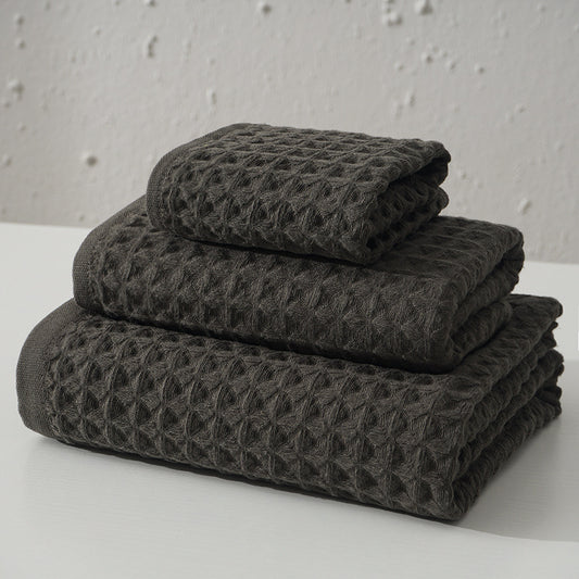 Luxurious 100% Cotton Waffle Weave Towel Set - 3-Piece Absorbent, Quick-Drying & Soft(Dark Brown) V888-ELOSUNG35605