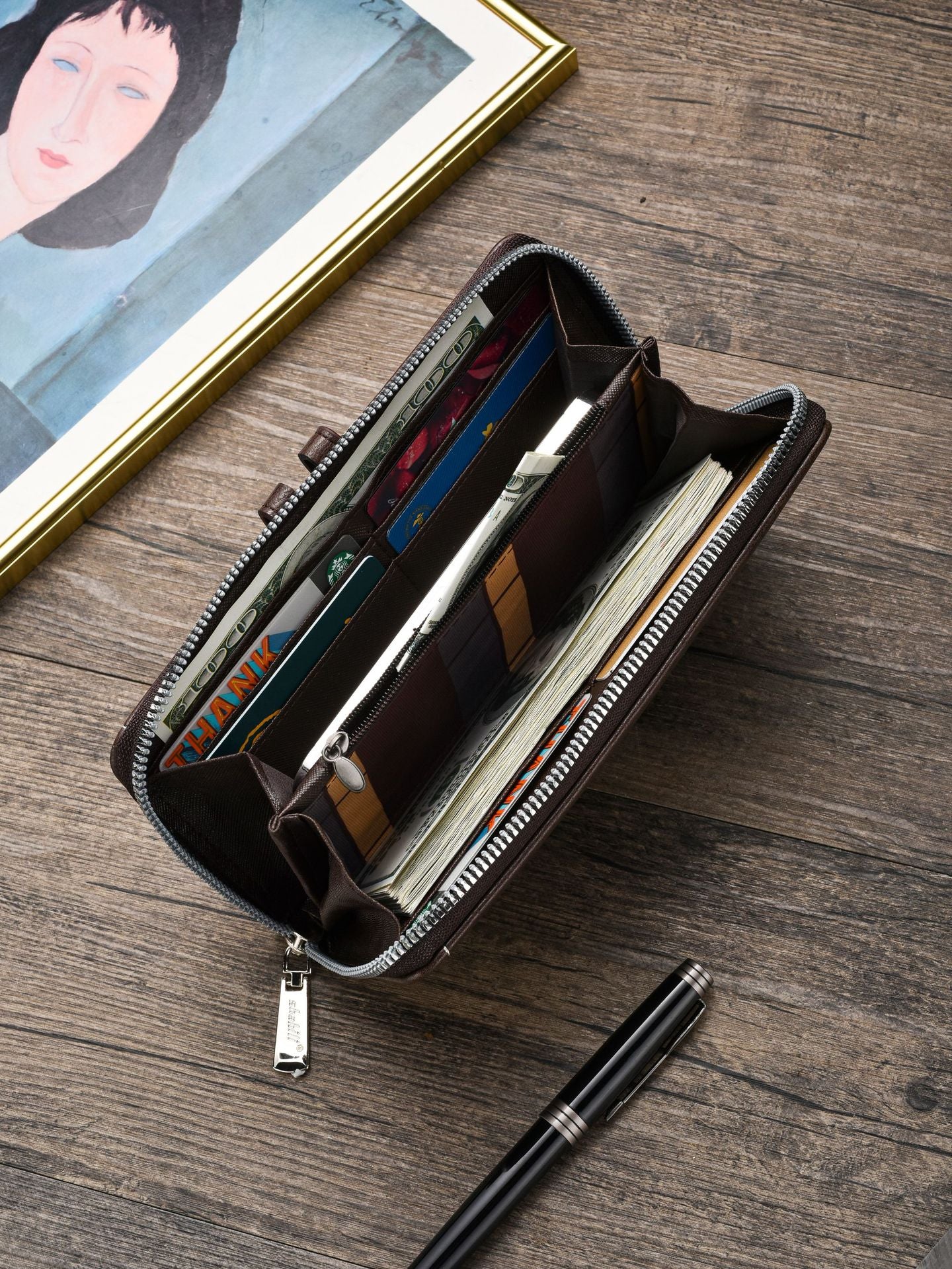 Two pieces High-Capacity PU Leather Clutch Wallet - Unisex Design with Wrist Strap, Zipper & Multiple Card V888-ELOSUNG35606