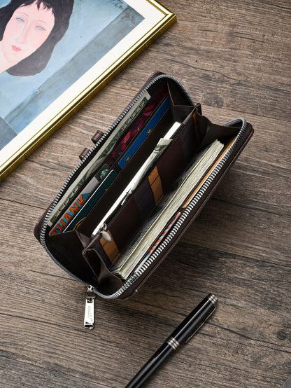 Two pieces High-Capacity PU Leather Clutch Wallet - Unisex Design with Wrist Strap, Zipper & Multiple Card V888-ELOSUNG35606