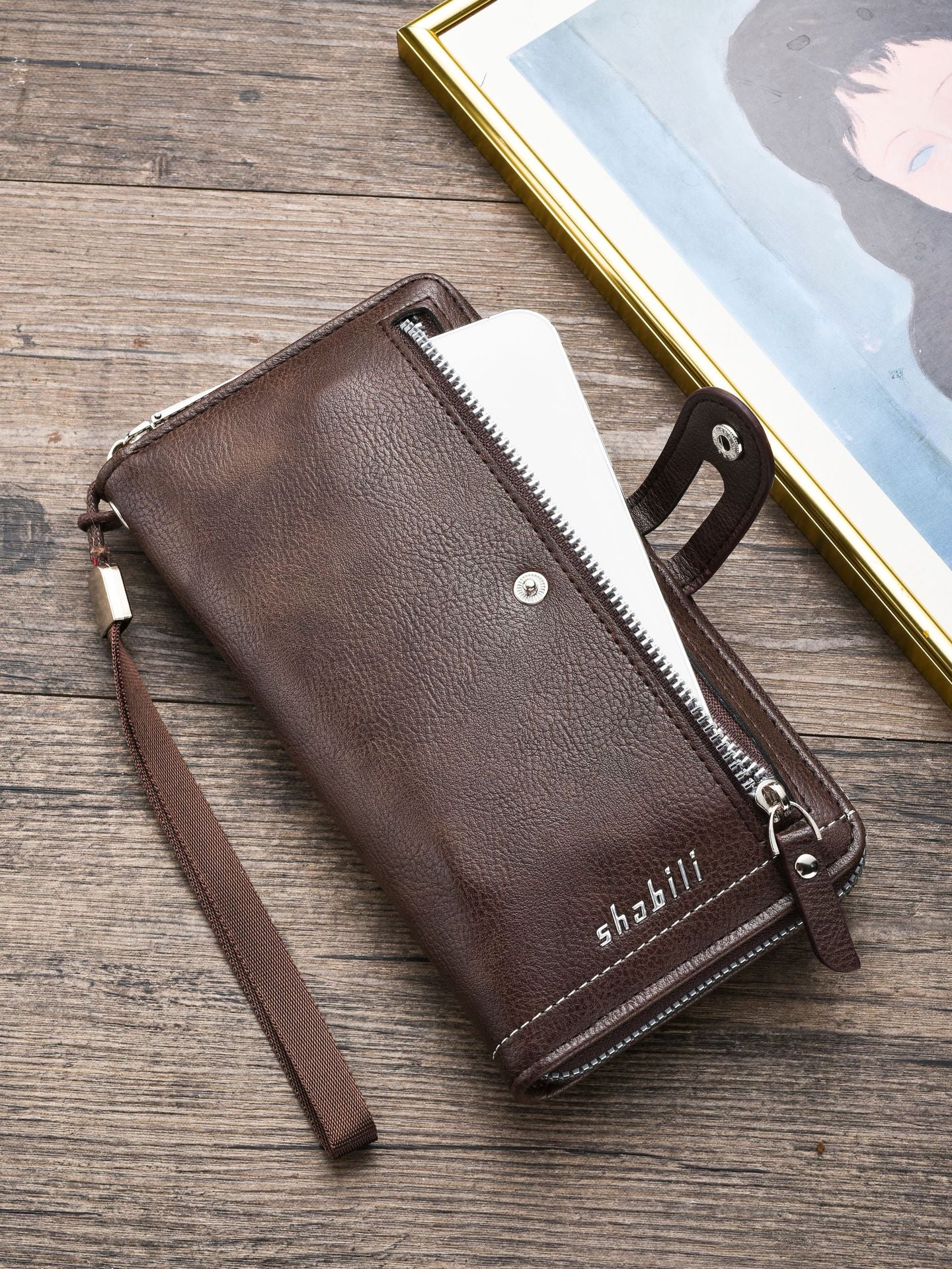 Two pieces High-Capacity PU Leather Clutch Wallet - Unisex Design with Wrist Strap, Zipper & Multiple Card V888-ELOSUNG35606