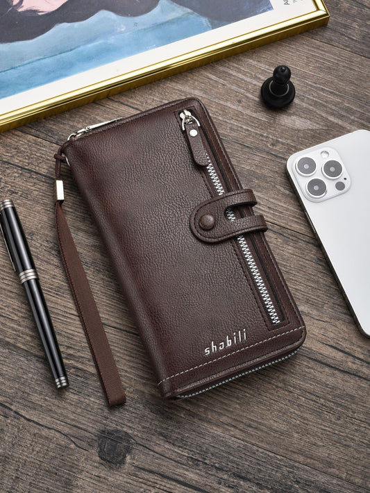 Two pieces High-Capacity PU Leather Clutch Wallet - Unisex Design with Wrist Strap, Zipper & Multiple Card V888-ELOSUNG35607