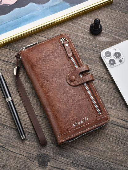 Two pieces High-Capacity PU Leather Clutch Wallet - Unisex Design with Wrist Strap, Zipper & Multiple Card V888-ELOSUNG35608