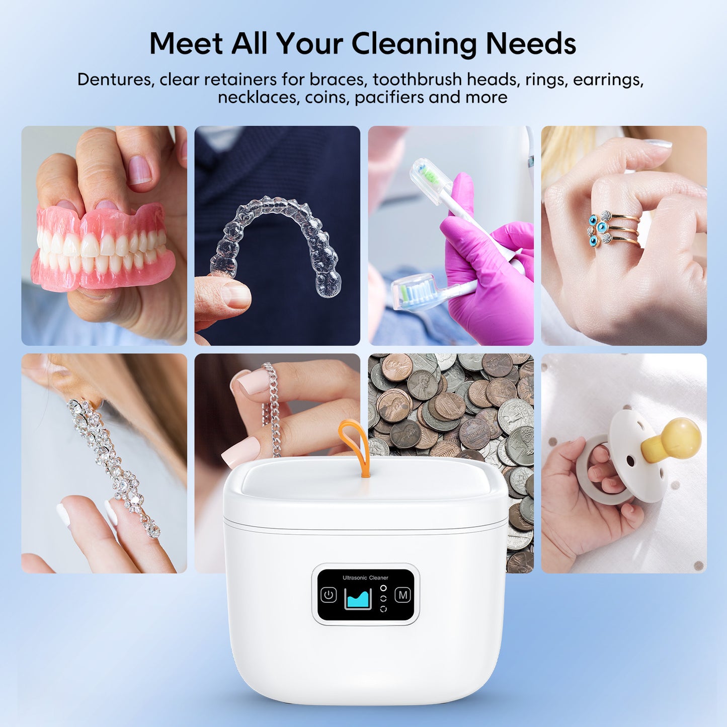 Professional Ultrasonic Cleaner with UV Light - 45000Hz for Dentures, Retainers, Jewelry & More(white) V888-ELOSUNG35622