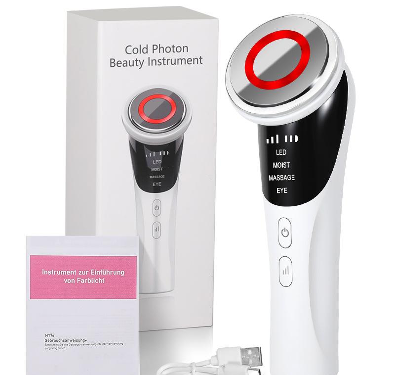 White Multifunctional Facial Beauty Wand with LED Photon Therapy, Hot Compress & Sonic Vibration(White) V888-ELOSUNG35637