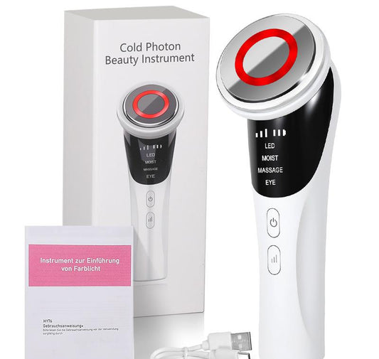 White Multifunctional Facial Beauty Wand with LED Photon Therapy, Hot Compress & Sonic Vibration(White) V888-ELOSUNG35637