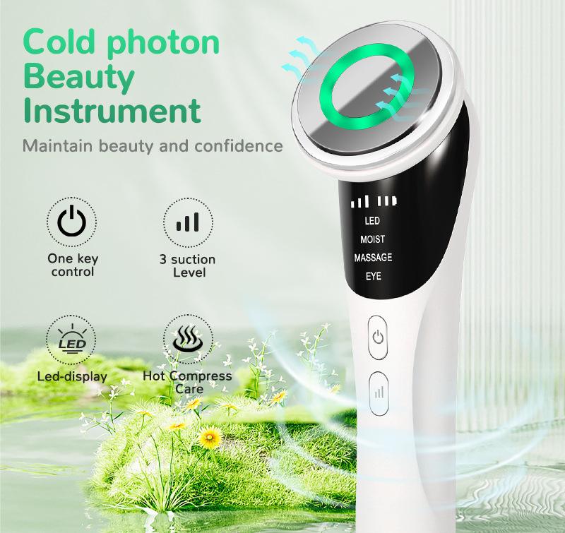 White Multifunctional Facial Beauty Wand with LED Photon Therapy, Hot Compress & Sonic Vibration(White) V888-ELOSUNG35637