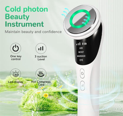 White Multifunctional Facial Beauty Wand with LED Photon Therapy, Hot Compress & Sonic Vibration(White) V888-ELOSUNG35637