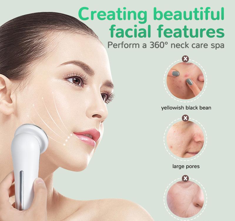 White Multifunctional Facial Beauty Wand with LED Photon Therapy, Hot Compress & Sonic Vibration(White) V888-ELOSUNG35637