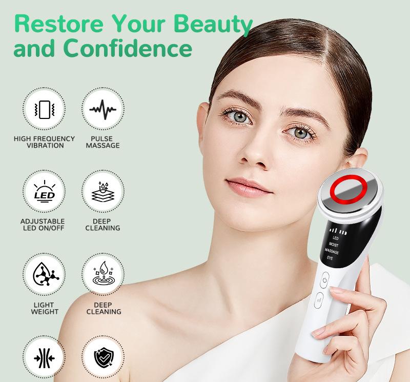 White Multifunctional Facial Beauty Wand with LED Photon Therapy, Hot Compress & Sonic Vibration(White) V888-ELOSUNG35637