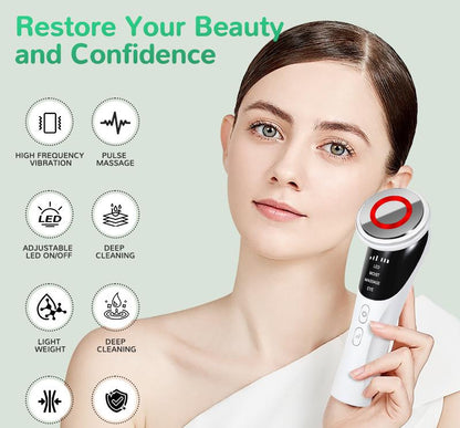 White Multifunctional Facial Beauty Wand with LED Photon Therapy, Hot Compress & Sonic Vibration(White) V888-ELOSUNG35637