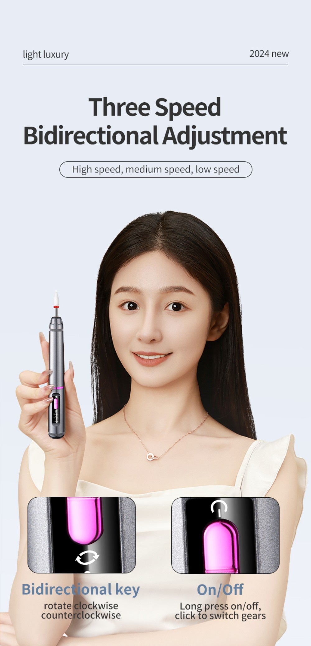 Professional Electric Nail Drill Pen Kit - 3-Speed, Bidirectional, Rechargeable Manicure & Pedicure V888-ELOSUNG35638