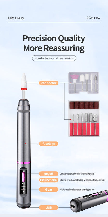 Professional Electric Nail Drill Pen Kit - 3-Speed, Bidirectional, Rechargeable Manicure & Pedicure V888-ELOSUNG35638