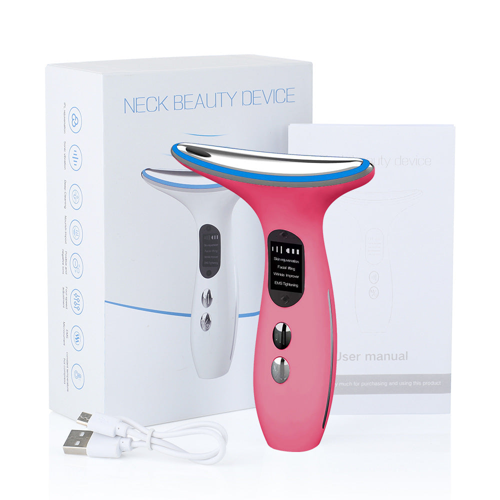 Multi-Function Neck & Face Beauty Device - 4-in-1 LED Light Therapy, EMS Lifting & Anti-Wrinkle Massager(pink) V888-ELOSUNG35642