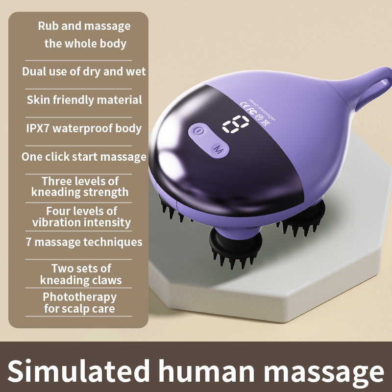 Intelligent 3D Electric Head & Scalp Massager - 7 Massage Techniques, IPX7 Waterproof, Rechargeable(Purple) V888-ELOSUNG35645