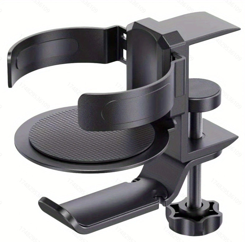 Two desktop clip-on cup holders and headphone hanger - adjustable, non-slip silicone, maximum load 15KG(black) V888-ELOSUNG35654
