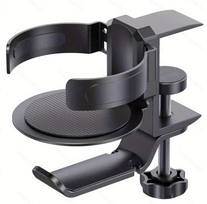 Two desktop clip-on cup holders and headphone hanger - adjustable, non-slip silicone, maximum load 15KG(black) V888-ELOSUNG35654