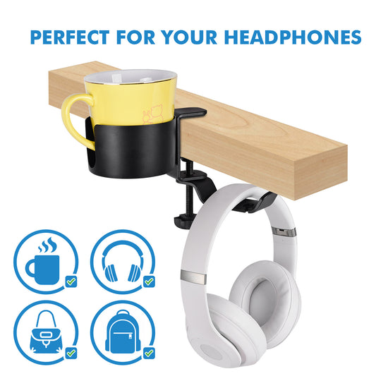 Heavy-Duty All-Metal Desk Clamp with 360-Degree Swivel Headphone Hanger & Cup Holder(black) V888-ELOSUNG35663
