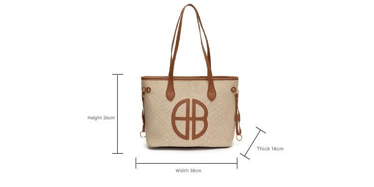 Stylish Large Capacity Tote Bag with PU Leather Trim & Logo Detail(Blue with black) V888-ELOSUNG35669