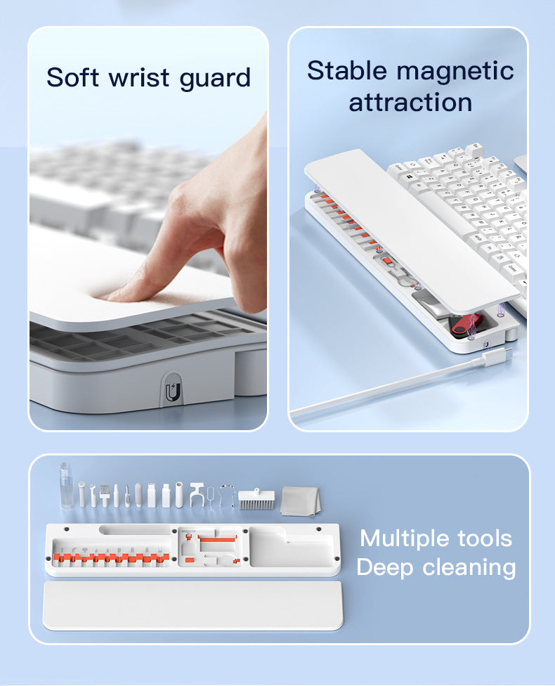 Two Multi-functional Keyboard Cleaning Kit & Ergonomic Wrist Rest with Integrated Storage(White) V888-ELOSUNG35674
