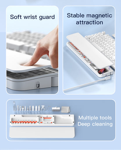 Two Multi-functional Keyboard Cleaning Kit & Ergonomic Wrist Rest with Integrated Storage(White) V888-ELOSUNG35674