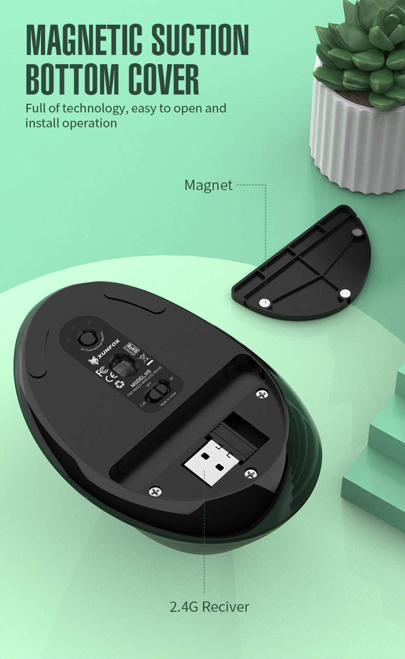 Two Ergonomic Vertical Wireless Mouse - Dual Mode (2.4G & Bluetooth), 5 Adjustable DPI, Silent Clicks, V888-ELOSUNG35675