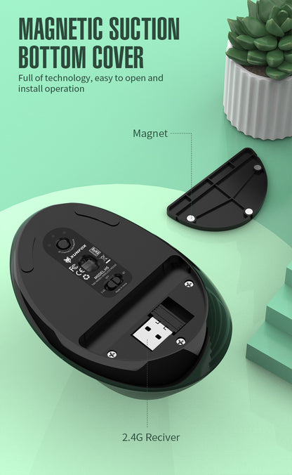 Two Ergonomic Vertical Wireless Mouse - Dual Mode (2.4G & Bluetooth), 5 Adjustable DPI, Silent Clicks, V888-ELOSUNG35675