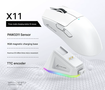 High-Performance Tri-Mode Wireless Gaming Mouse - 22000 DPI, Rechargeable, with RGB Charging Dock(white) V888-ELOSUNG35677