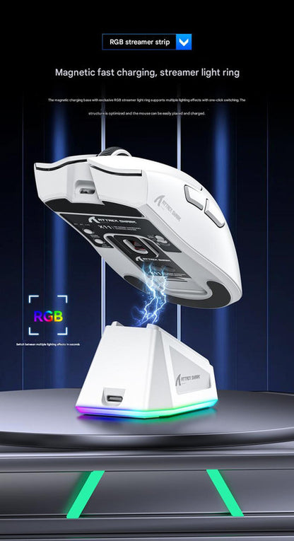 High-Performance Tri-Mode Wireless Gaming Mouse - 22000 DPI, Rechargeable, with RGB Charging Dock(white) V888-ELOSUNG35677