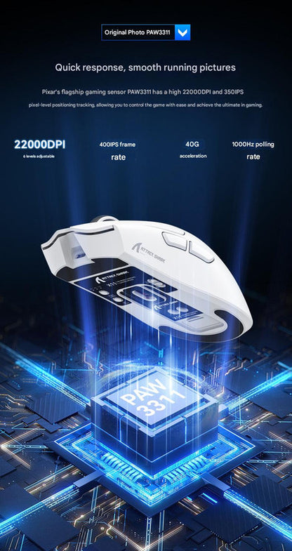 High-Performance Tri-Mode Wireless Gaming Mouse - 22000 DPI, Rechargeable, with RGB Charging Dock(black) V888-ELOSUNG35678