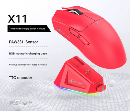 High-Performance Tri-Mode Wireless Gaming Mouse - 22000 DPI, Rechargeable, with RGB Charging Dock(red) V888-ELOSUNG35679