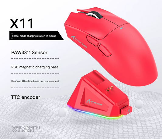 High-Performance Tri-Mode Wireless Gaming Mouse - 22000 DPI, Rechargeable, with RGB Charging Dock(red) V888-ELOSUNG35679