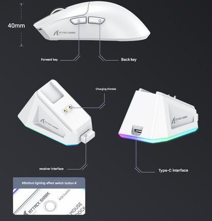 High-Performance Tri-Mode Wireless Gaming Mouse - 22000 DPI, Rechargeable, with RGB Charging Dock(red) V888-ELOSUNG35679