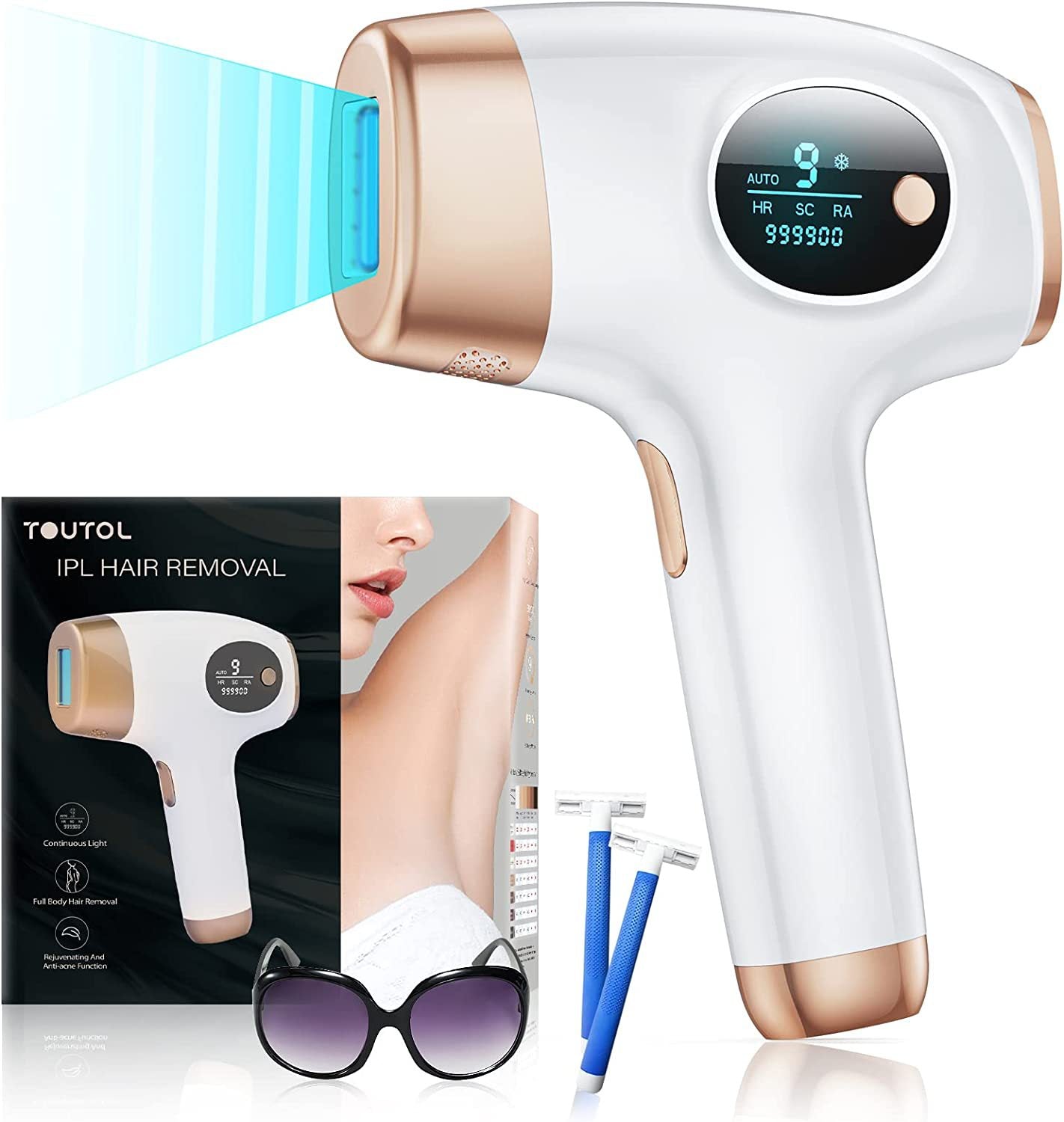 IPL Hair Removal Device - 3-in-1 Permanent Hair Reduction, Skin Rejuvenation & Acne Control(white) V888-ELOSUNG35680