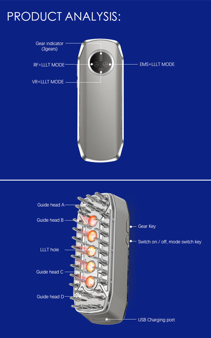 Advanced 4-in-1 Hair Growth Comb with LLLT, RF, EMS & Vibration Massage(White) V888-ELOSUNG35681