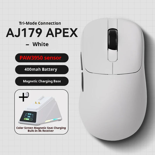 Tri-Mode Wireless Gaming Mouse with 8000Hz Polling Rate, PAW3950 Sensor & Magnetic Charging Dock(White) V888-ELOSUNG35683