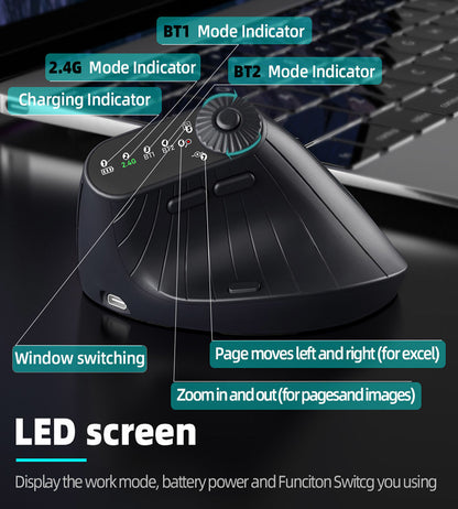 Ergonomic Vertical Mouse - 2.4G/Bluetooth Multi-Mode, LED Display, 57-Degree Angle, & 400mAh Battery(White) V888-ELOSUNG35690