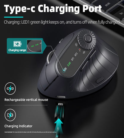 Ergonomic Vertical Mouse - 2.4G/Bluetooth Multi-Mode, LED Display, 57-Degree Angle, & 400mAh Battery(Beige) V888-ELOSUNG35691