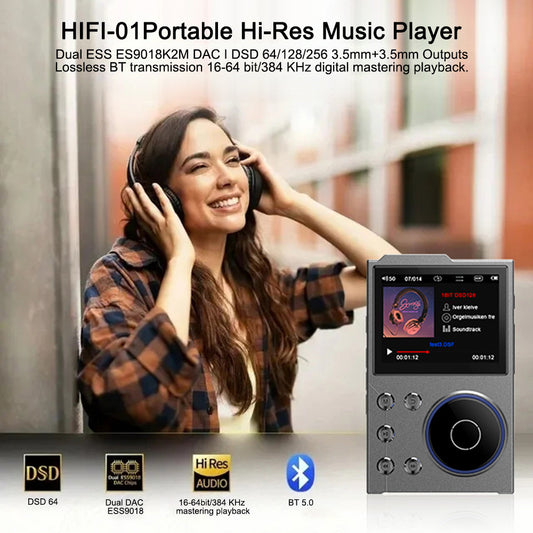 Portable Hi-Res Digital Audio Player - DSD, Dual DAC, Bluetooth 5.0, Expandable Storage(Grey 16GB + 32GB) V888-ELOSUNG35695