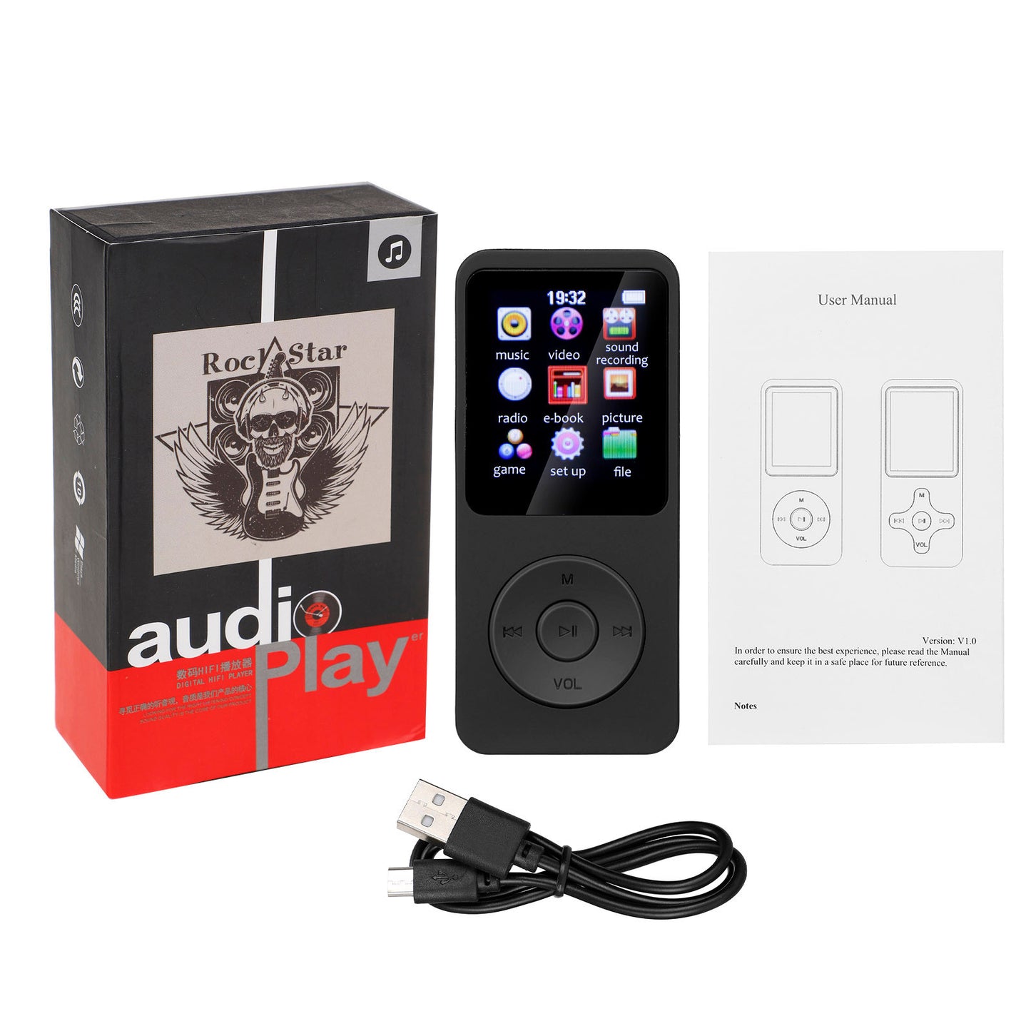 Portable Digital Music Player - Bluetooth 5.4, Hi-Fi Lossless Sound, 8GB Built-in & Expandable Storage(black V888-ELOSUNG35698