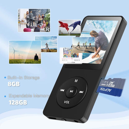 Portable Digital Music Player - Bluetooth 5.4, Hi-Fi Lossless Sound, 8GB Built-in & Expandable Storage(black V888-ELOSUNG35700