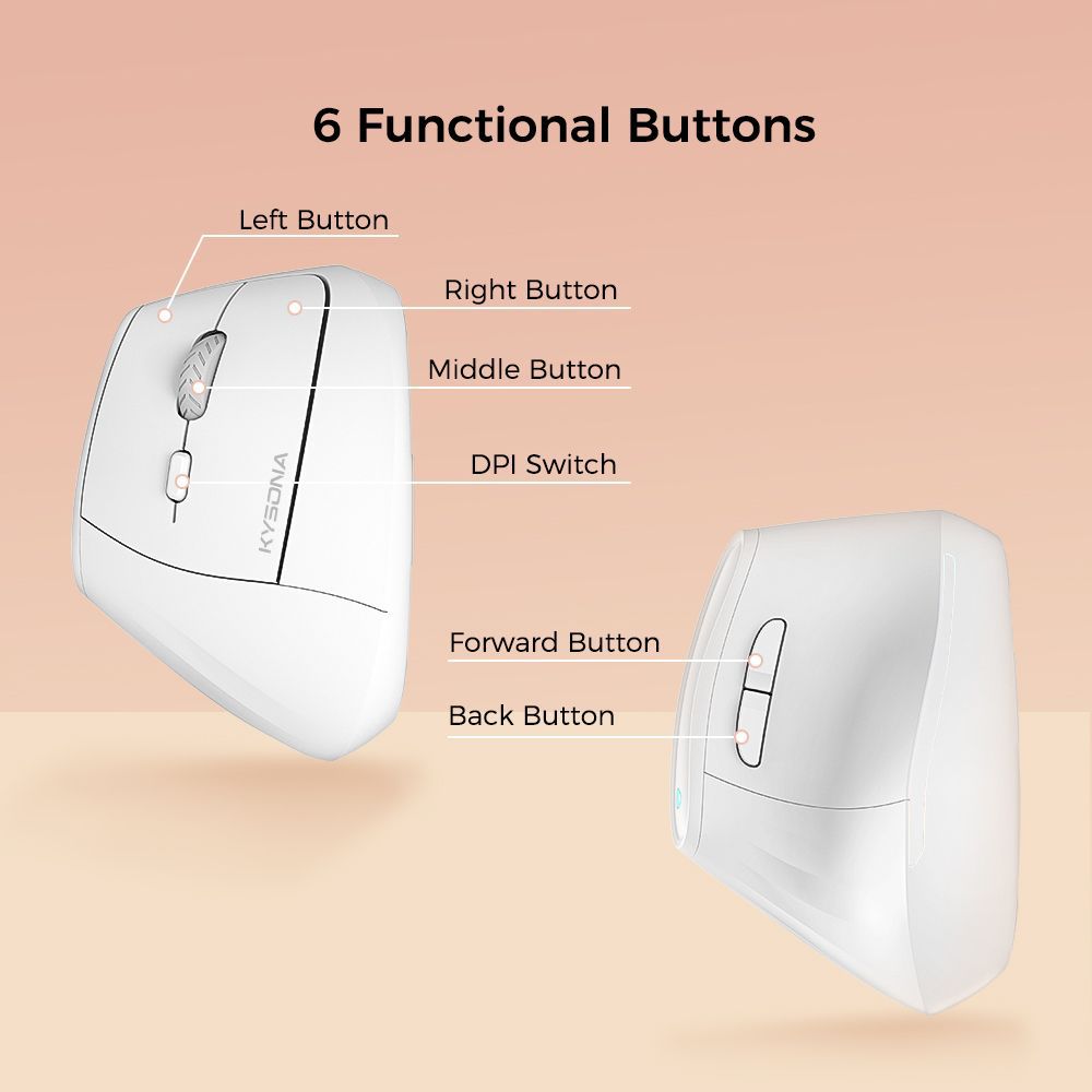 Ergonomic Vertical Mouse - Multi-Device Bluetooth5.0 & 2.4G Wireless, Adjustable DPI, Silent Click(white) V888-ELOSUNG35703