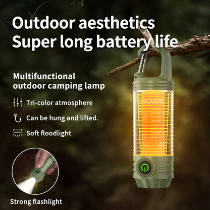 Tri-Color Portable Camping Lantern & Flashlight - Rechargeable, 360 degreesAmbient Light & Hook Design(Khaki) V888-ELOSUNG35708