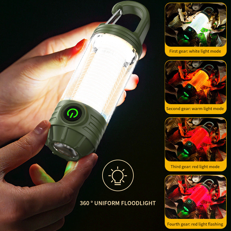 Tri-Color Portable Camping Lantern & Flashlight - Rechargeable, 360 degreesAmbient Light & Hook Design(Khaki) V888-ELOSUNG35708