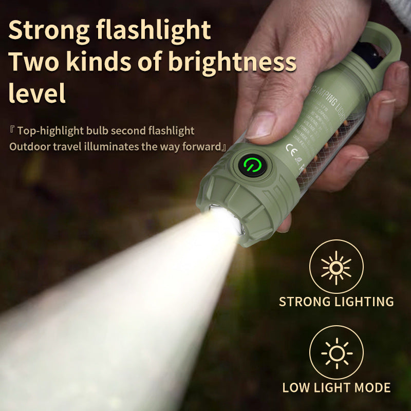 Tri-Color Portable Camping Lantern & Flashlight - Rechargeable, 360 degreesAmbient Light & Hook Design(Khaki) V888-ELOSUNG35708