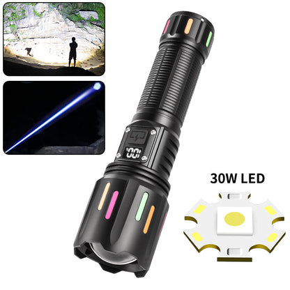 30W High Brightness LED Flashlight with Digital Display & Fluorescent Design - USB Rechargeable, 800-1200M V888-ELOSUNG35709