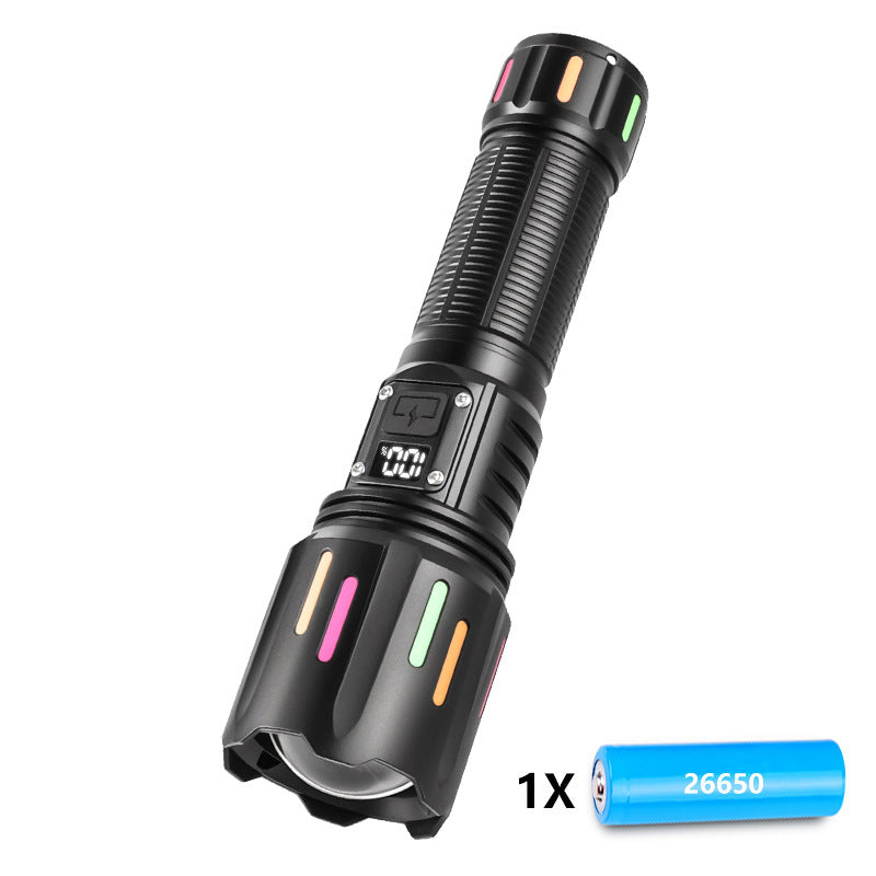 30W High Brightness LED Flashlight with Digital Display & Fluorescent Design - USB Rechargeable, 800-1200M V888-ELOSUNG35710