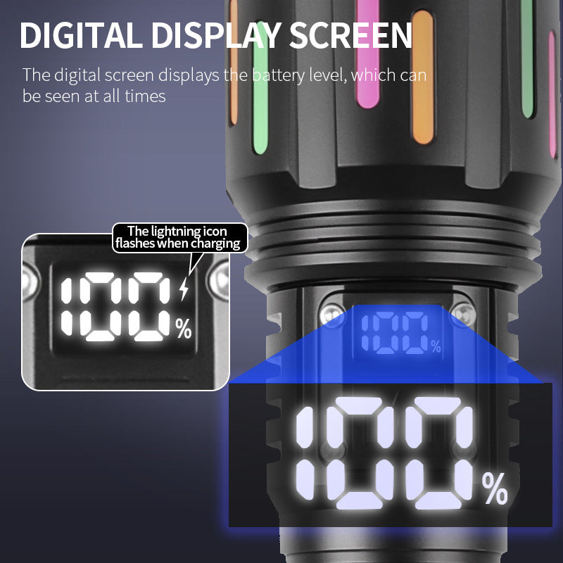 30W High Brightness LED Flashlight with Digital Display & Fluorescent Design - USB Rechargeable, 800-1200M V888-ELOSUNG35710