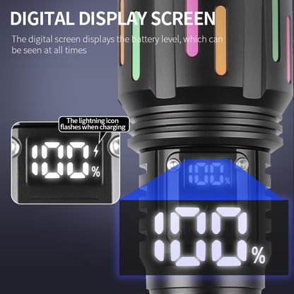 30W High Brightness LED Flashlight with Digital Display & Fluorescent Design - USB Rechargeable, 800-1200M V888-ELOSUNG35710